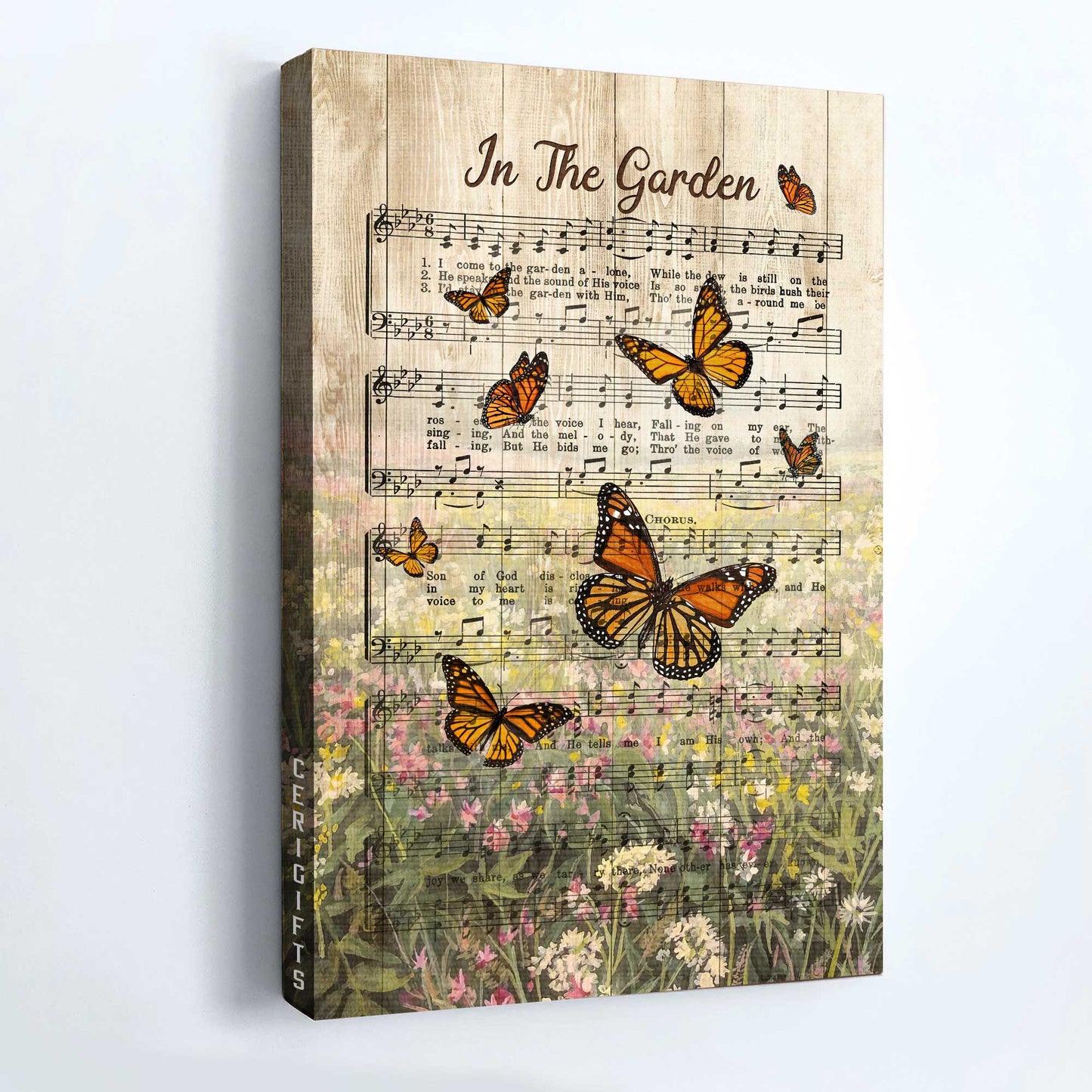 Jesus Portrait Canvas - Beautiful music sheet, Orange butterfly, Brilliant flower Portrait Canvas - Gift For Christian - In the garden