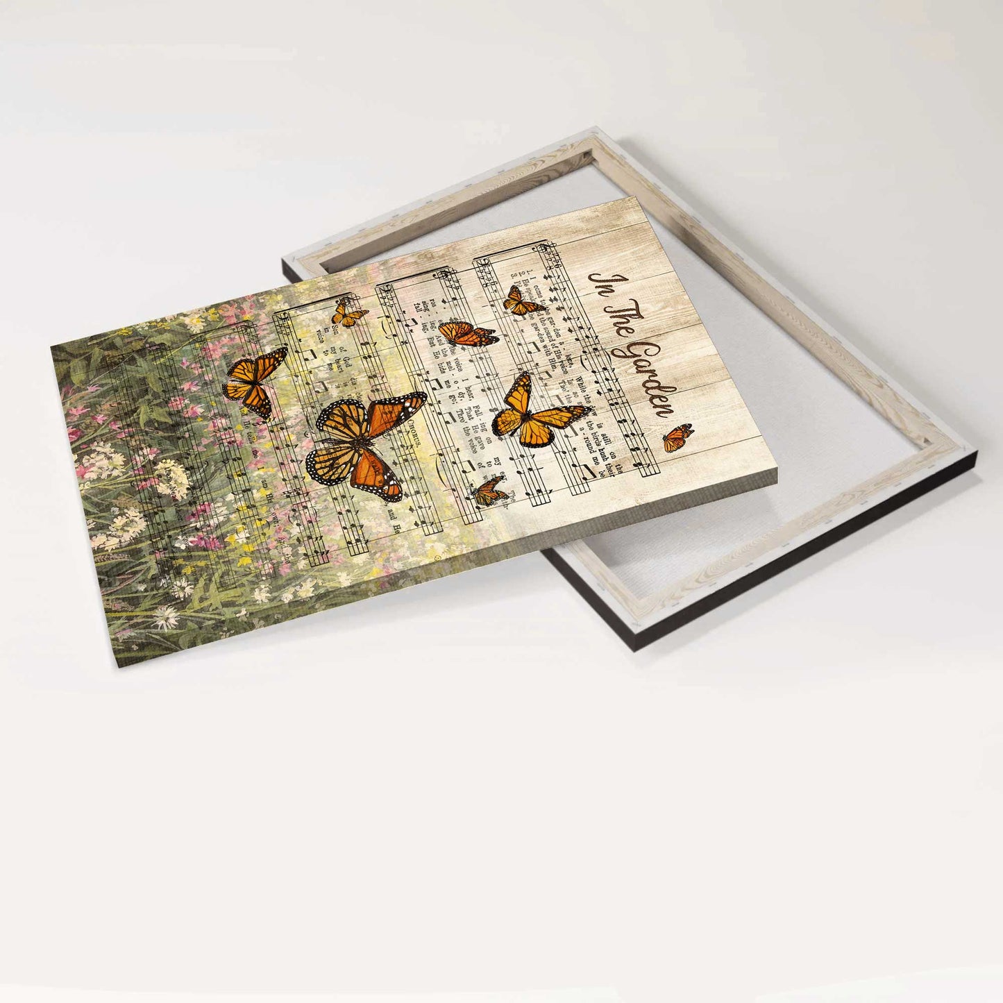 Jesus Portrait Canvas - Beautiful music sheet, Orange butterfly, Brilliant flower Portrait Canvas - Gift For Christian - In the garden