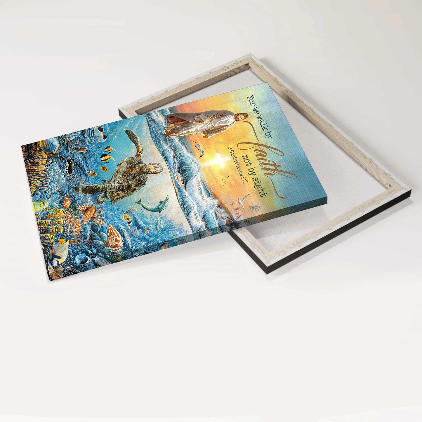 Jesus Portrait Canvas - Beautiful ocean, Oldest turtle, Jesus walking on water Portrait Canvas - Gift For Christian - For we walk by faith