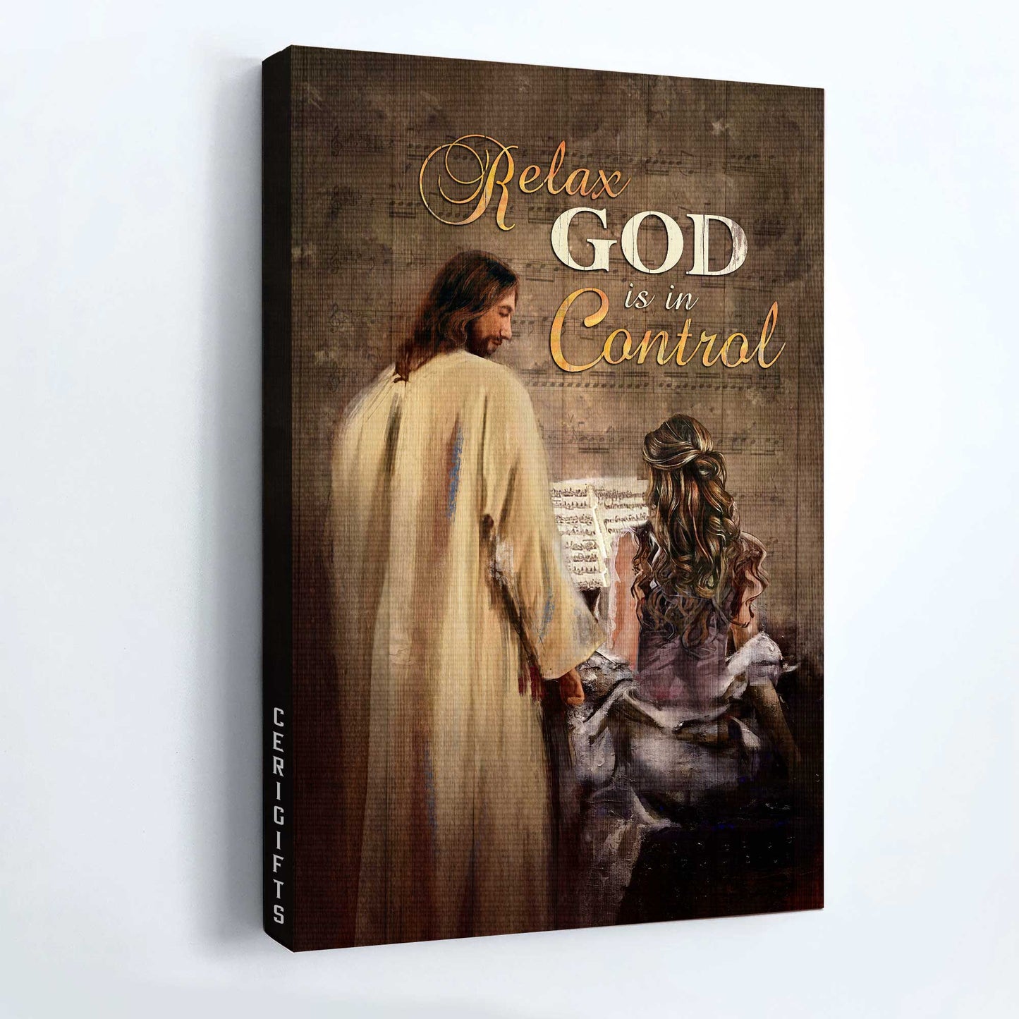 Jesus Portrait Canvas - Beautiful pianist, Jesus painting, Inspirational quote, Relax Portrait Canvas - Gift For Christian - God is in control