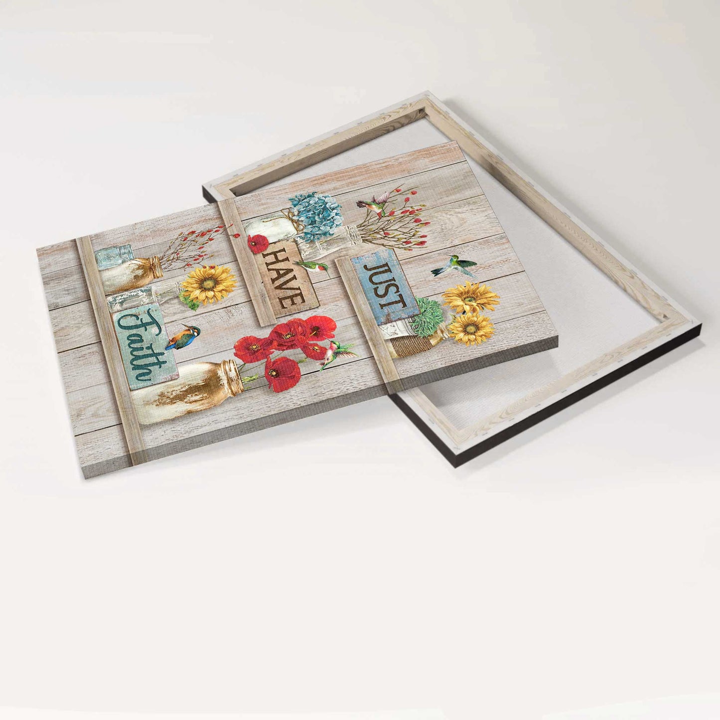 Jesus Portrait Canvas - Beautiful poppy, Pretty sunflower, Hummingbird Portrait Canvas - Gift For Christian - Just have faith