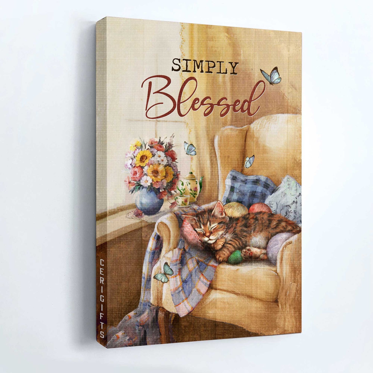 Jesus Portrait Canvas - Beautiful room, Sleeping cat, Flower drawing Portrait Canvas - Gift For Christian - Simply blessed