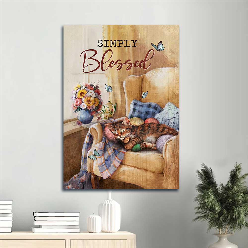 Jesus Portrait Canvas - Beautiful room, Sleeping cat, Flower drawing Portrait Canvas - Gift For Christian - Simply blessed