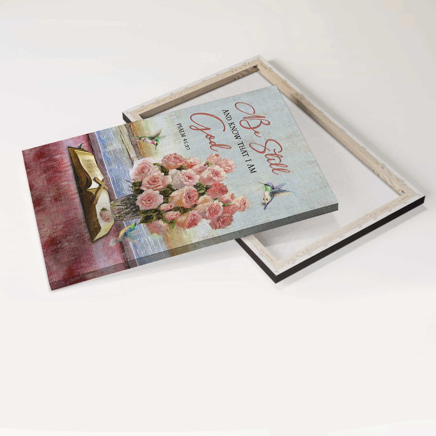 Jesus Portrait Canvas - Beautiful rose vase, Cute hummingbird Portrait Canvas - Gift For Christian - Be still and know that I am God