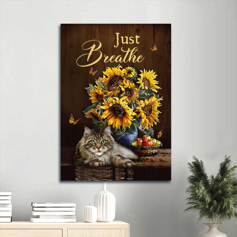 Jesus Portrait Canvas - Beautiful sunflower, Watercolor cat, Still life painting Portrait Canvas - Gift For Christian - Just breathe