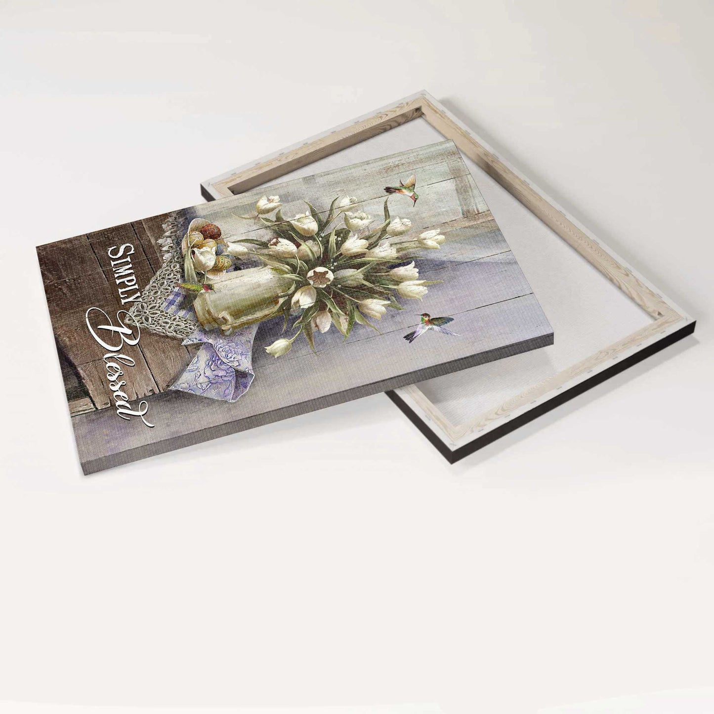 Jesus Portrait Canvas - Beautiful tulip vase, Colorful hummingbird, Still life painting Portrait Canvas - Gift For Christian - Simply blessed