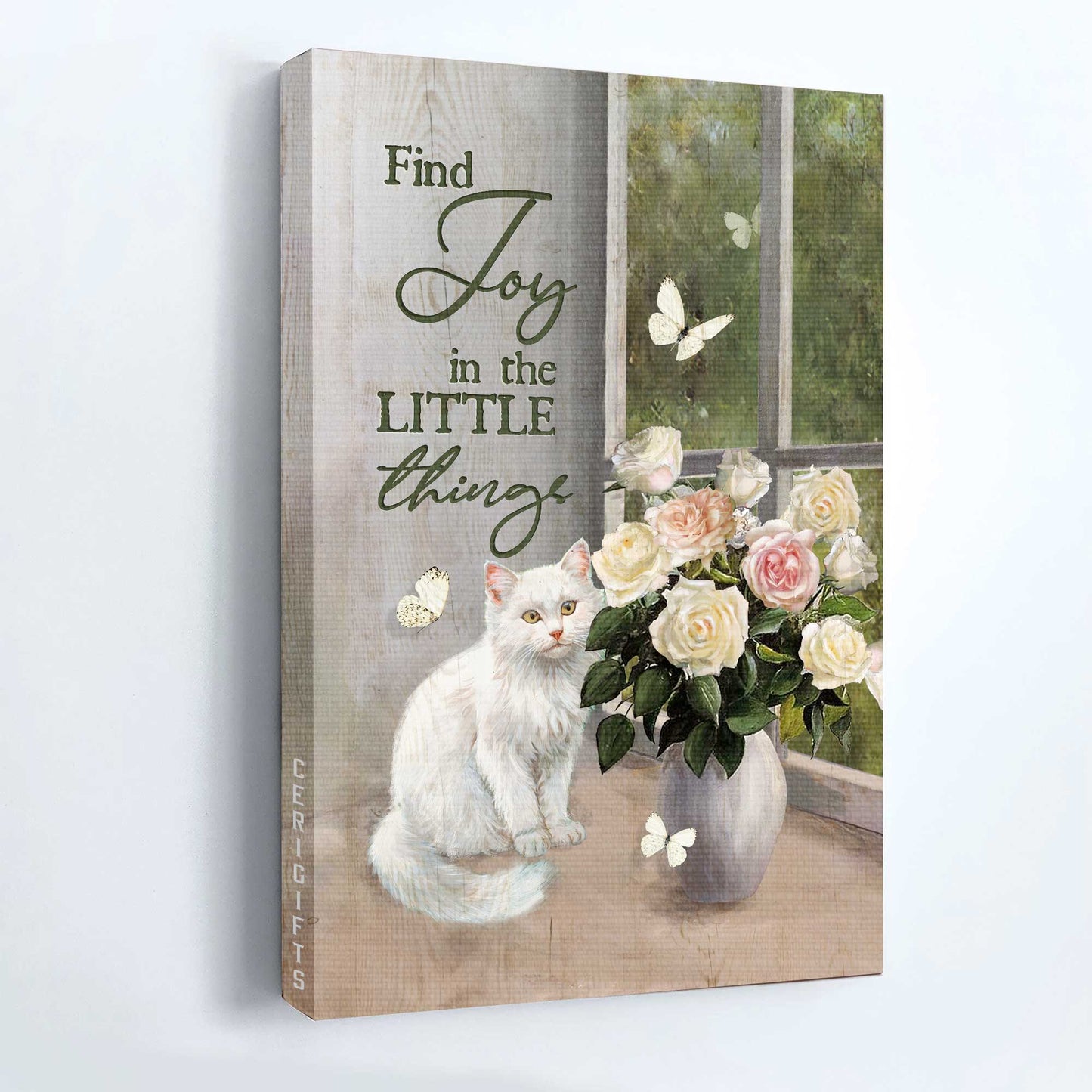Jesus Portrait Canvas - Beautiful white cat, Rose drawing, Butterfly Portrait Canvas - Gift For Christian - Find joy in the little things