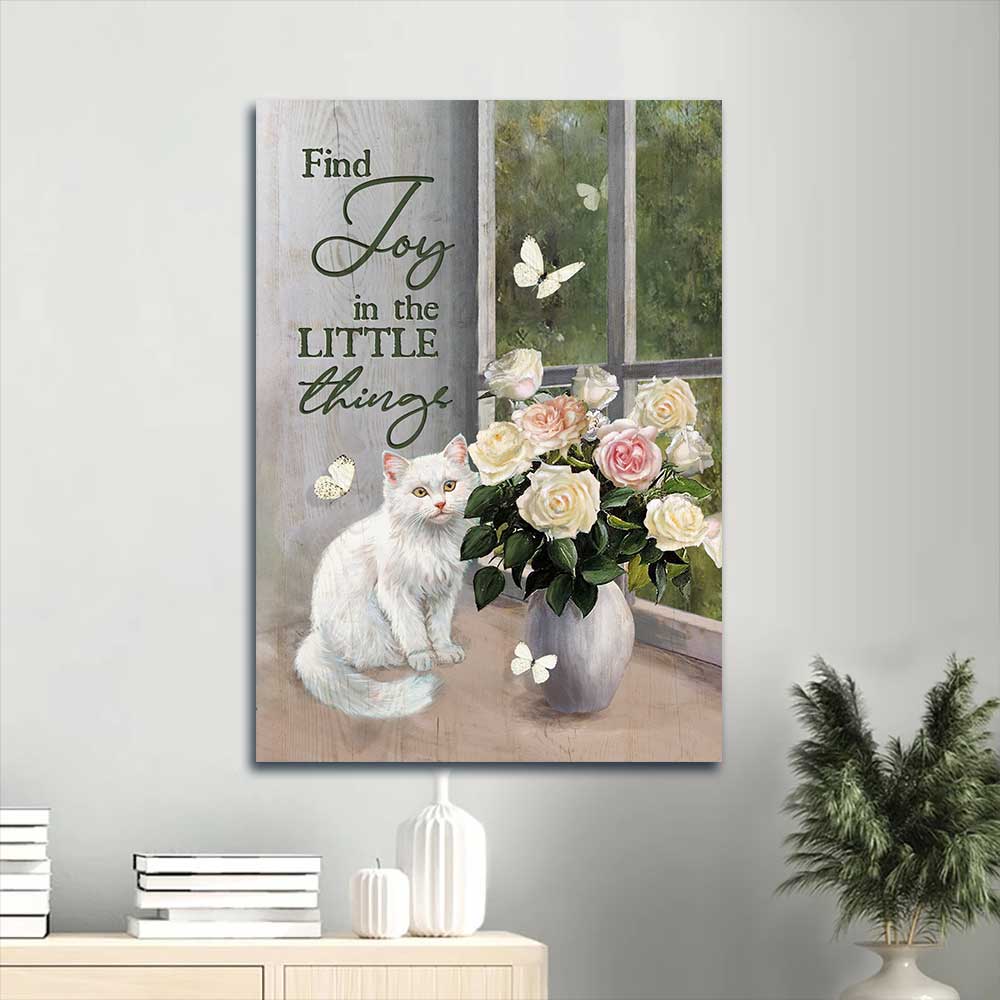 Jesus Portrait Canvas - Beautiful white cat, Rose drawing, Butterfly Portrait Canvas - Gift For Christian - Find joy in the little things