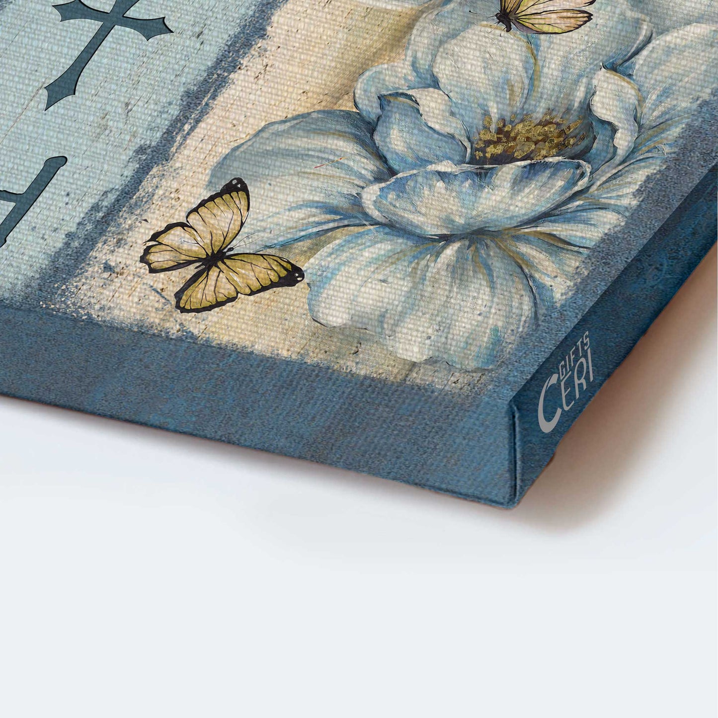Jesus Portrait Canvas - Beautiful white flower, Pretty butterfly, Pastel background Portrait Canvas - Gift For Christian - Faith