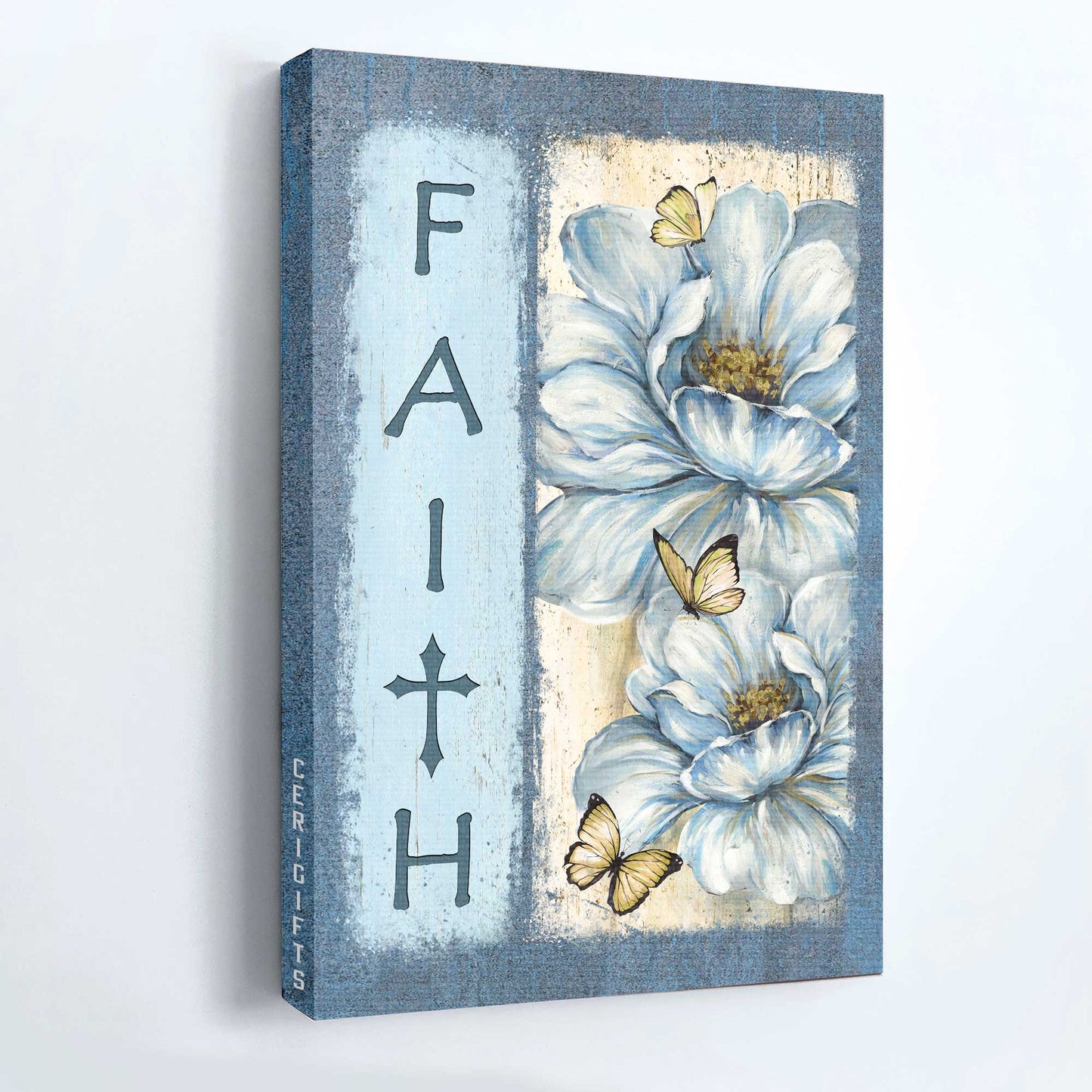 Jesus Portrait Canvas - Beautiful white flower, Pretty butterfly, Pastel background Portrait Canvas - Gift For Christian - Faith