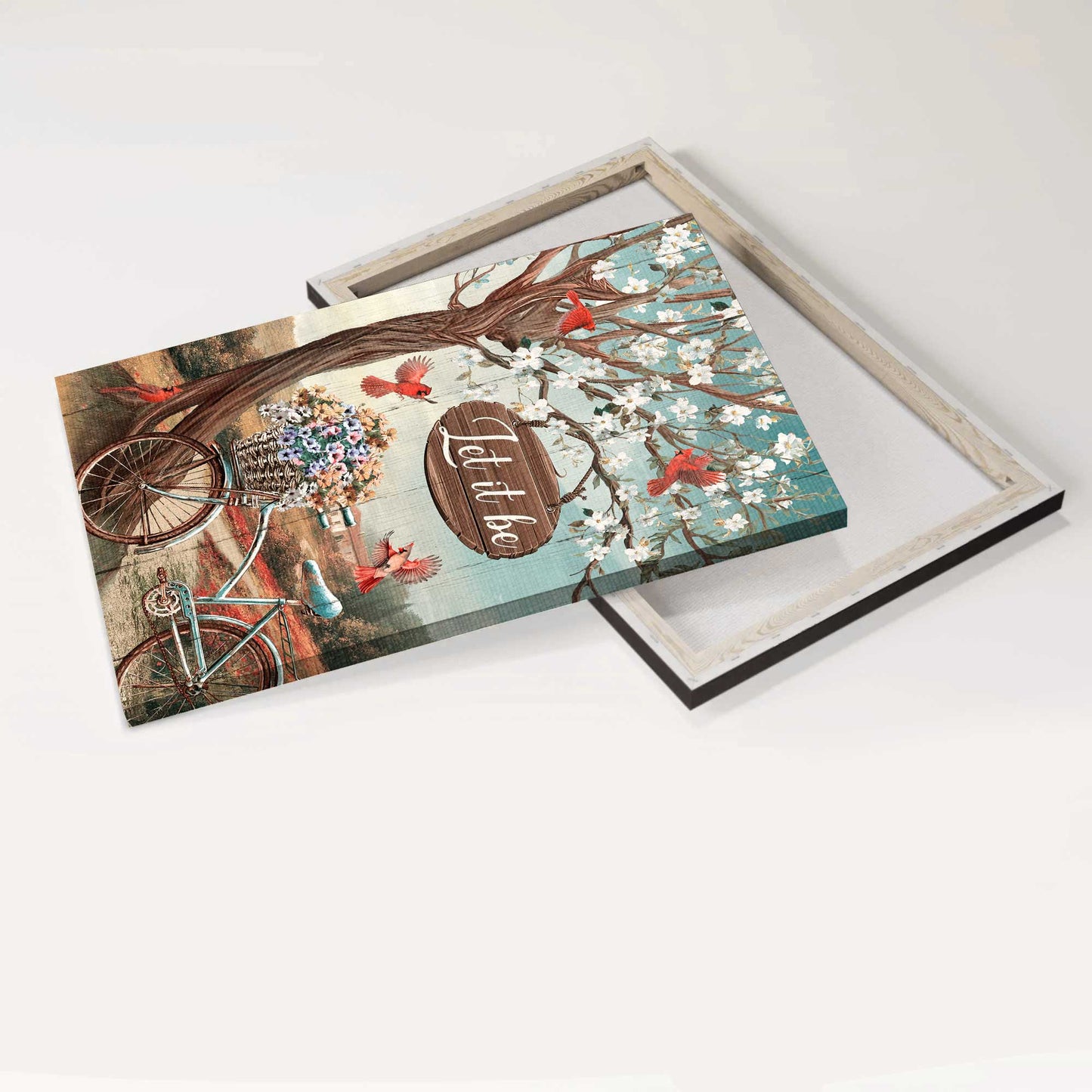 Jesus Portrait Canvas - Bicycle drawing, Flower basket, Red cardinals Portrait Canvas - Gift For Christian - Let it be Portrait Canvas