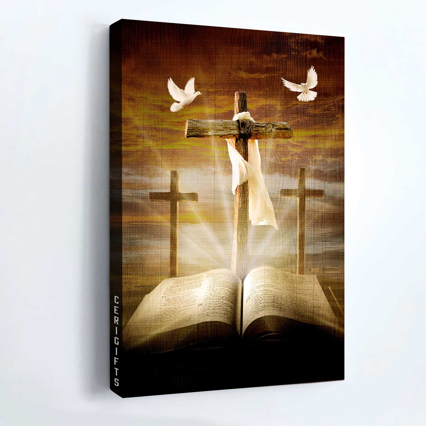 Jesus Portrait Canvas - Big cross, Amazing halo, Bible painting, White dove symbol Portrait Canvas - Gift For Christian - Portrait Canvas
