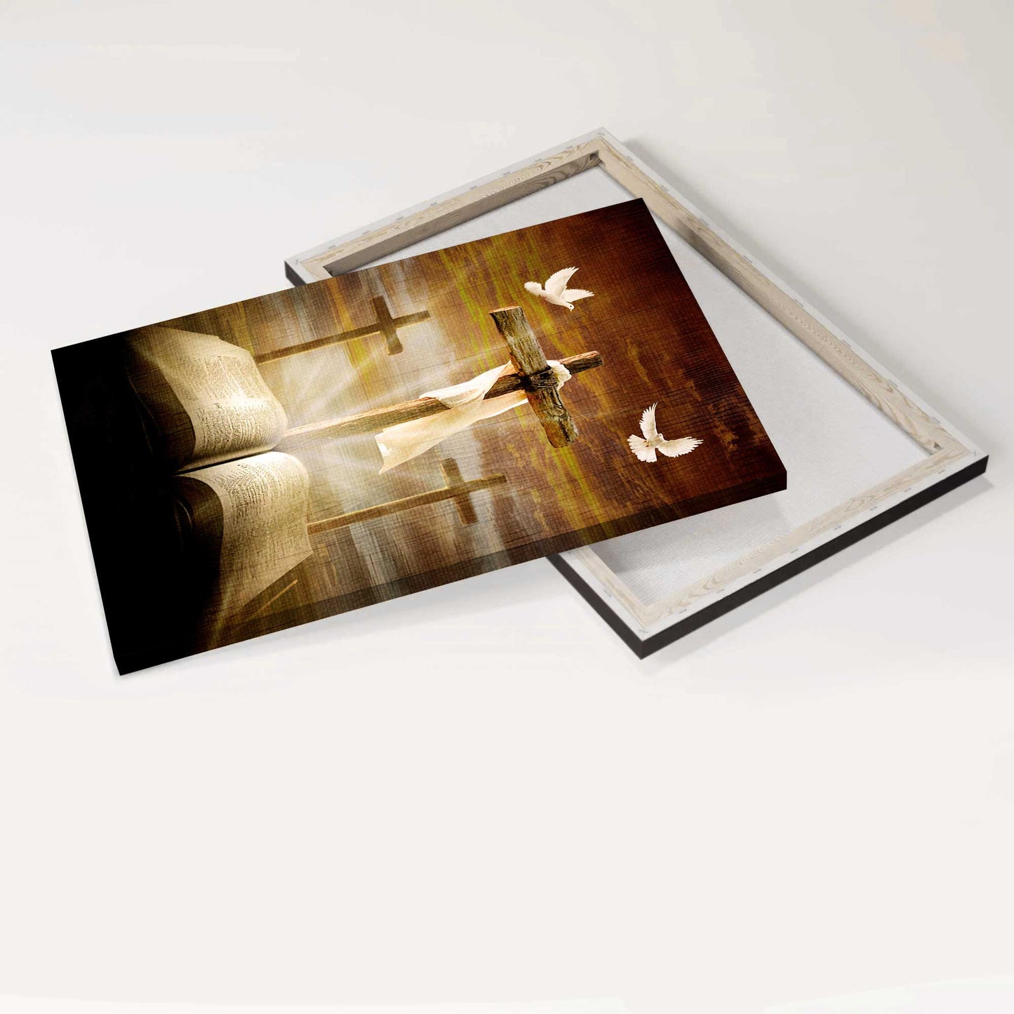 Jesus Portrait Canvas - Big cross, Amazing halo, Bible painting, White dove symbol Portrait Canvas - Gift For Christian - Portrait Canvas