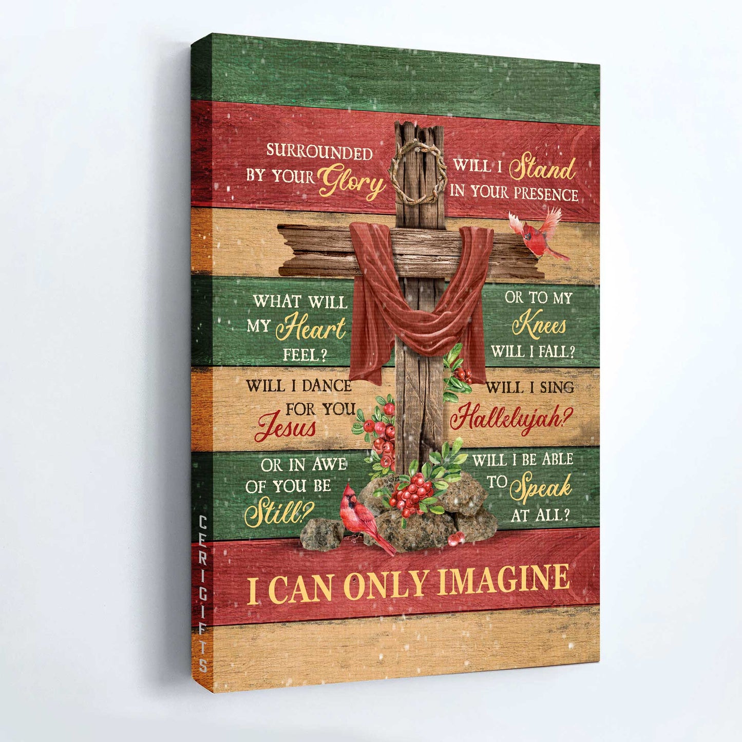 Jesus Portrait Canvas - Big cross, Pretty cardinal, Christmas background Portrait Canvas - Gift For Christian - I can only imagine Portrait Canvas