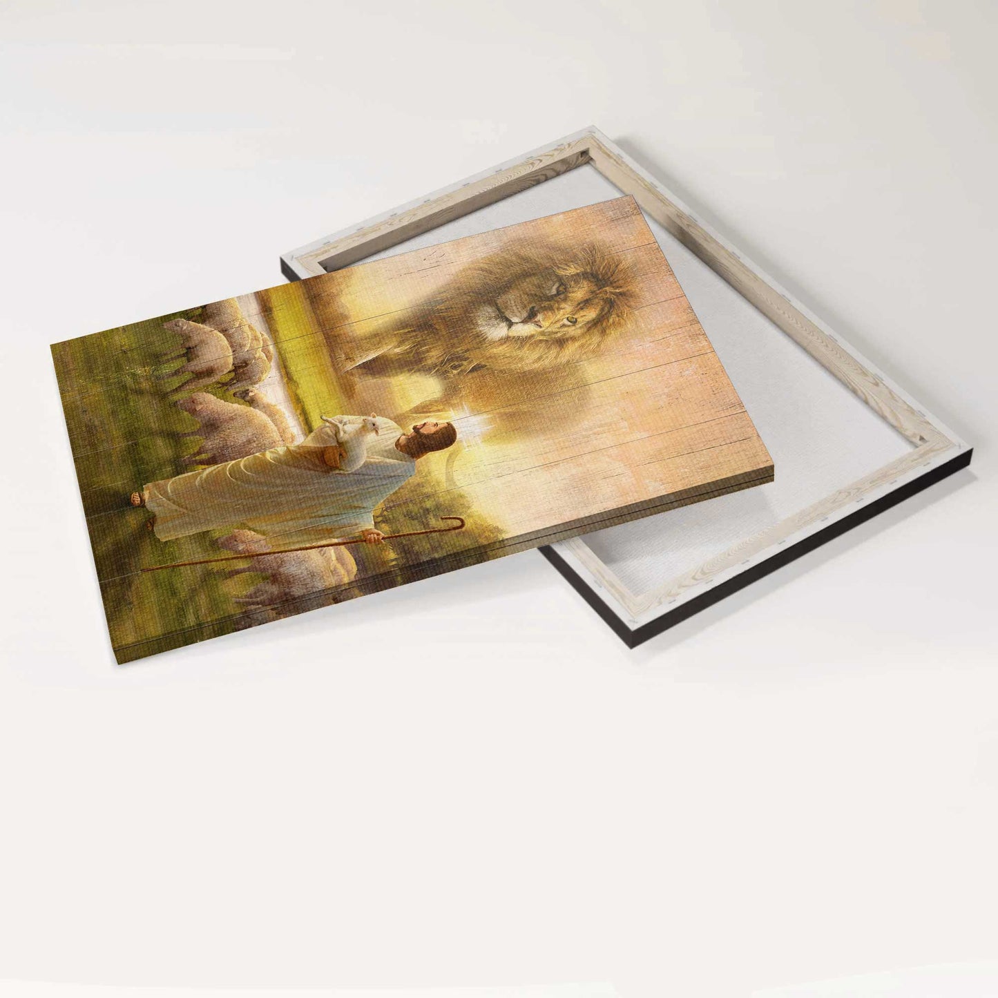 Jesus Portrait Canvas - Big lion drawing, Animal of God, Lambs painting Portrait Canvas - Gift For Christian - Walking with Jesus Portrait Canvas