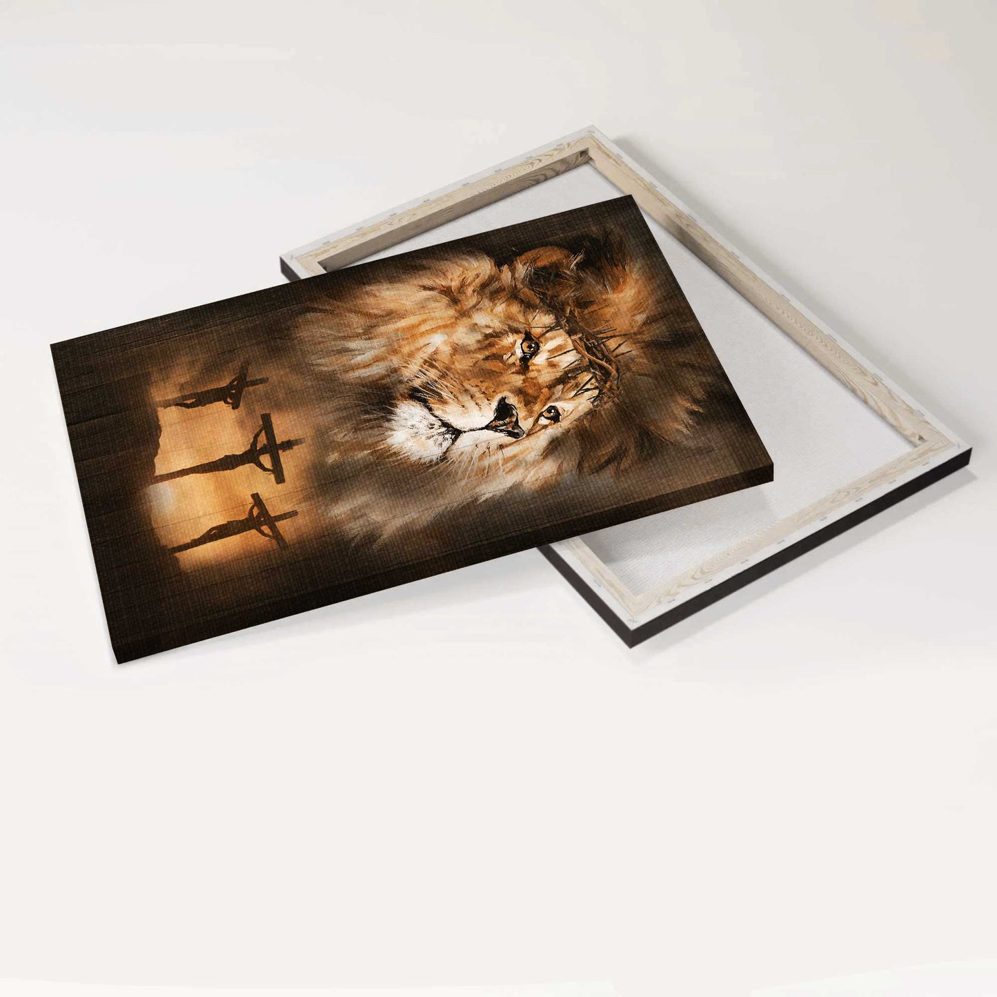 Jesus Portrait Canvas - Big lion drawing, Crown of thorn, Jesus painting, Orange sunset Portrait Canvas - Gift For Christian - Portrait Canvas