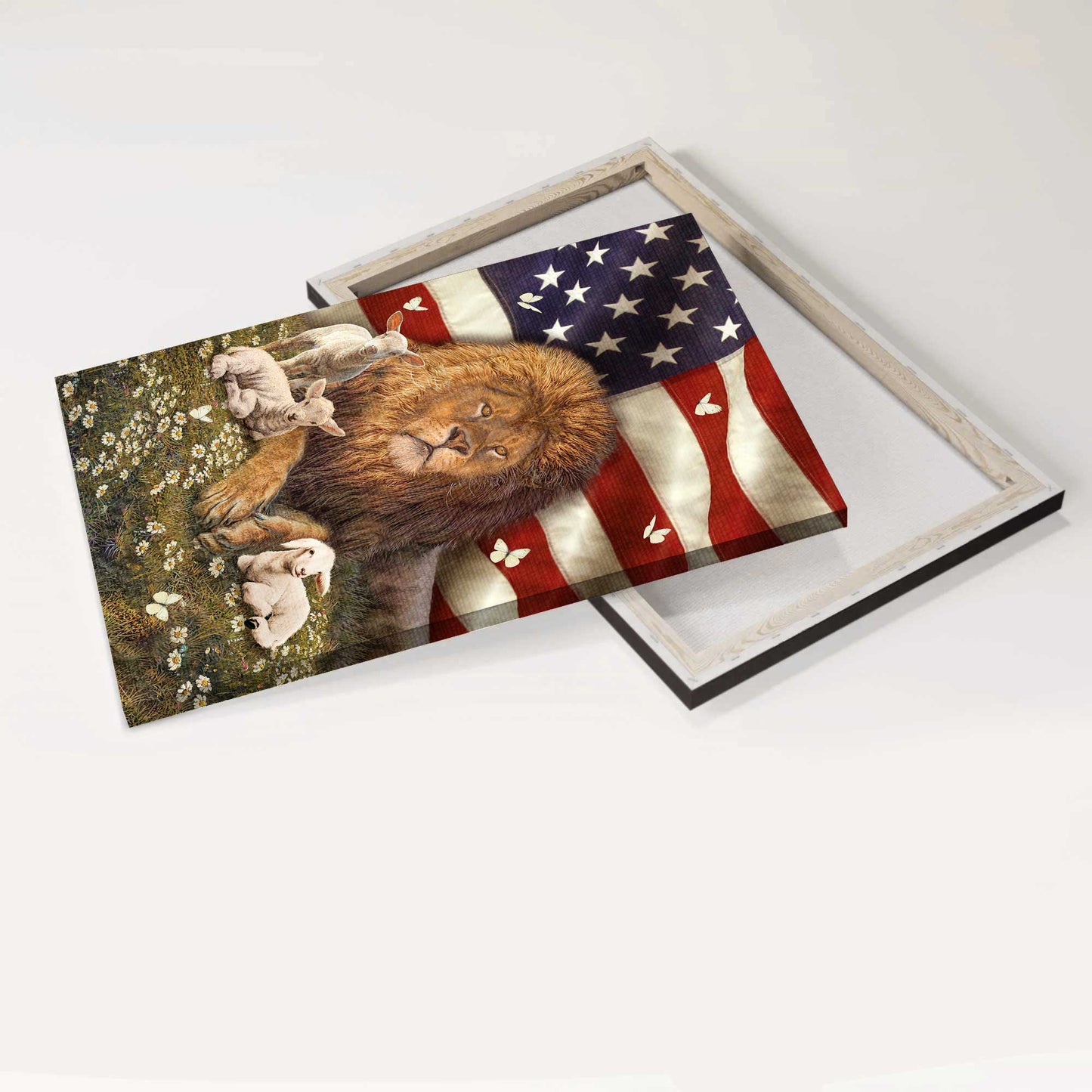 Jesus Portrait Canvas - Big lion drawing, Little lamb artwork, Beautiful US Canvas, Daisy garden Portrait Canvas - Gift For Christian - Portrait Canvas