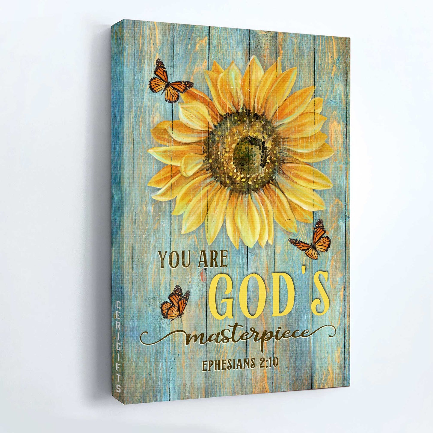 Jesus Portrait Canvas - Big sunflower drawing, Orange butterfly Portrait Canvas - Gift For Christian - You are God's masterpiece Portrait Canvas