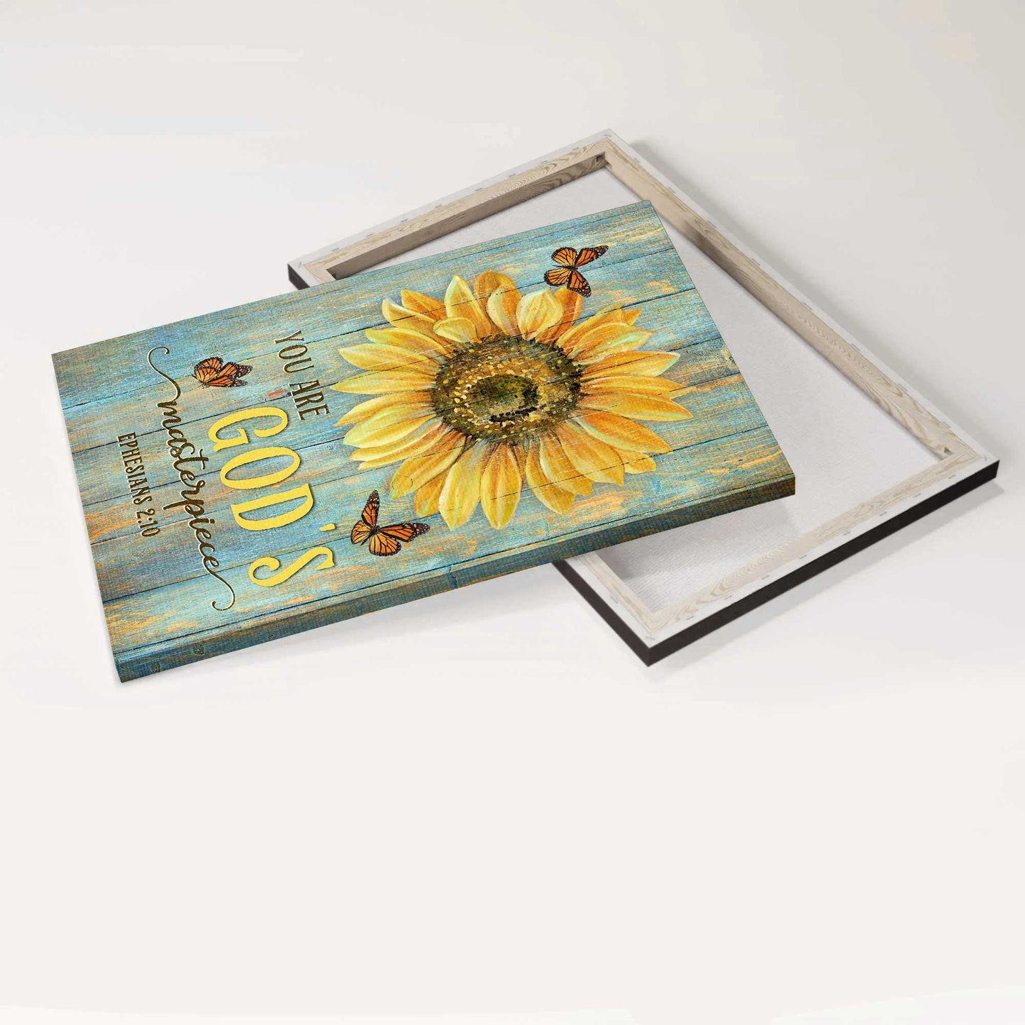 Jesus Portrait Canvas - Big sunflower drawing, Orange butterfly Portrait Canvas - Gift For Christian - You are God's masterpiece Portrait Canvas