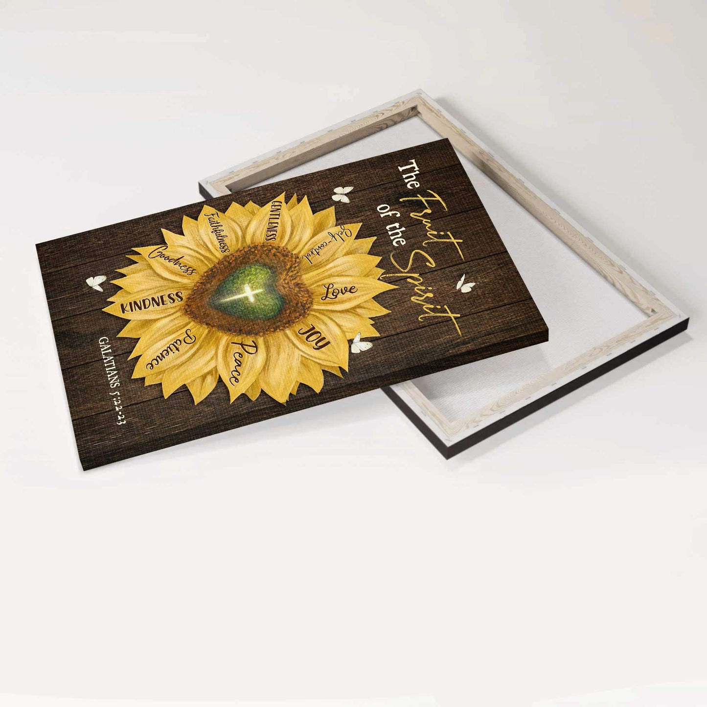 Jesus Portrait Canvas - Big sunflower, Heart shape, Cross Portrait Canvas - Gift For Christian - The fruit of the spirit Portrait Canvas