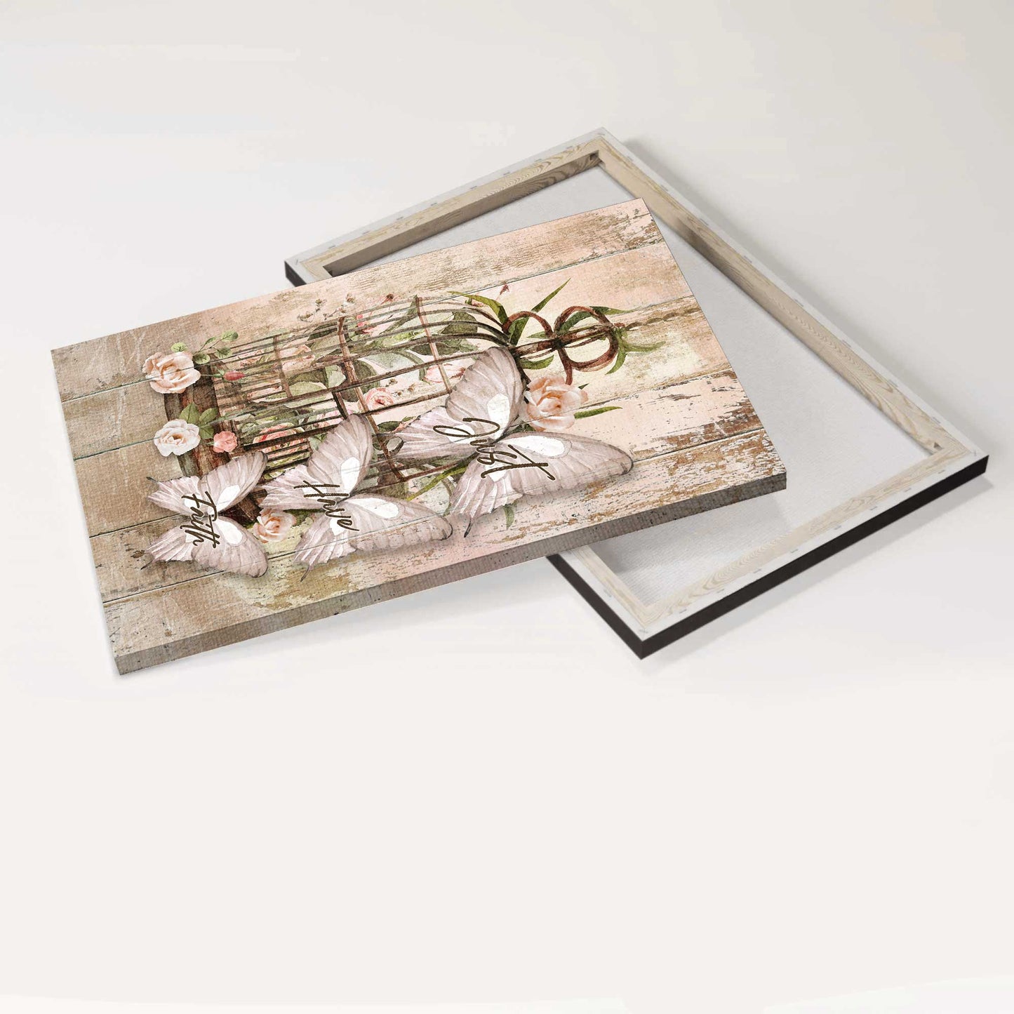 Jesus Portrait Canvas - Bird cage, Flower decoration, Pink rose, White butterfly Portrait Canvas - Gift For Christian -Just have faith Portrait Canvas