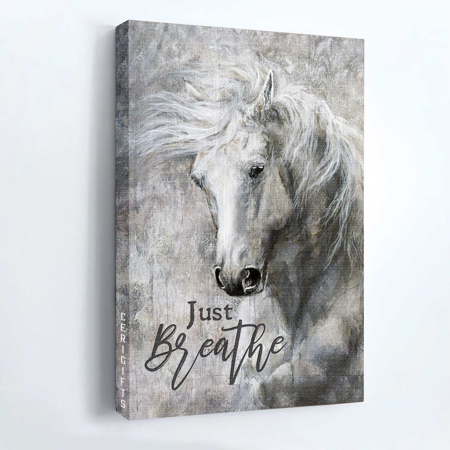 Jesus Portrait Canvas - Black and White painting, Horse Painting, White horse canvas- Gift for Christian- Just breathe - Portrait Canvas Prints, Christian Wall Art