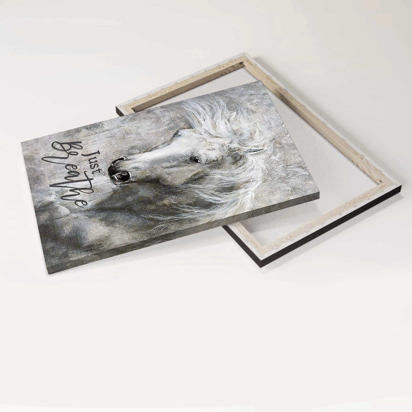 Jesus Portrait Canvas - Black and White painting, Horse Painting, White horse canvas- Gift for Christian- Just breathe - Portrait Canvas Prints, Christian Wall Art