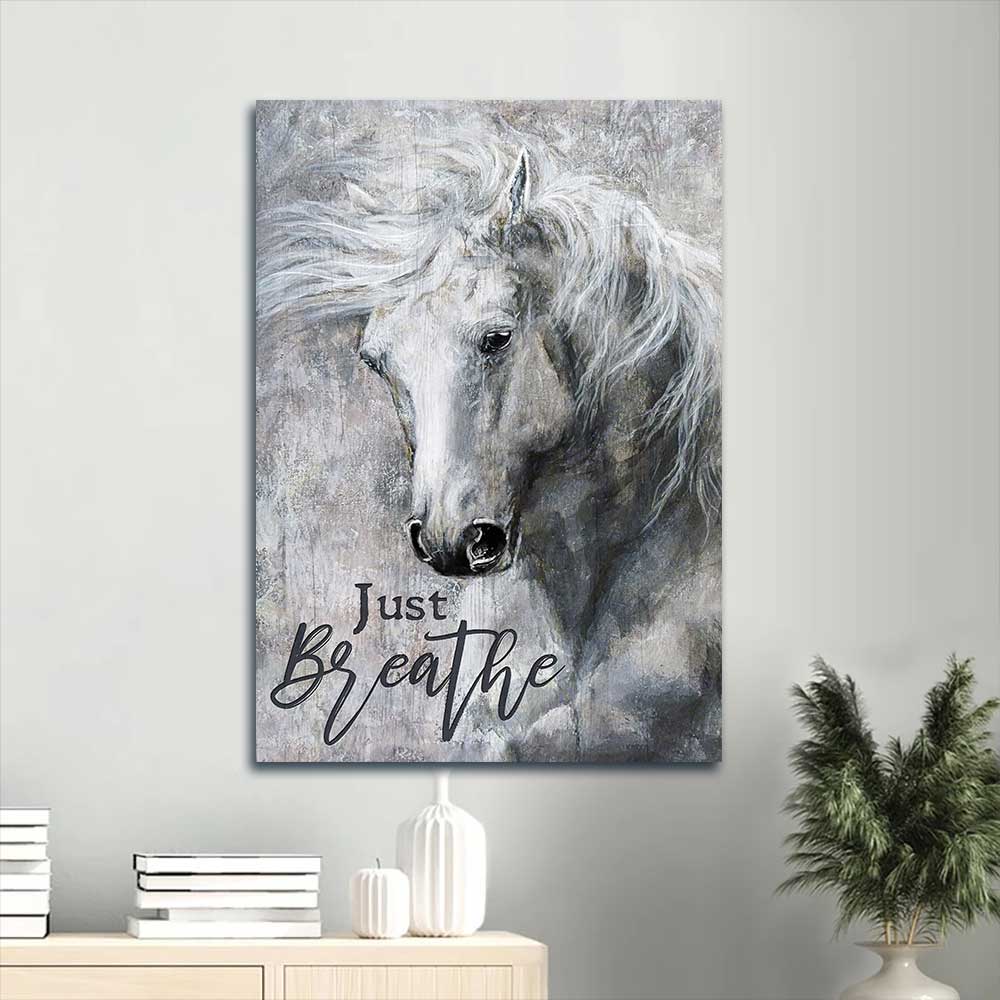 Jesus Portrait Canvas - Black and White painting, Horse Painting, White horse canvas- Gift for Christian- Just breathe - Portrait Canvas Prints, Christian Wall Art