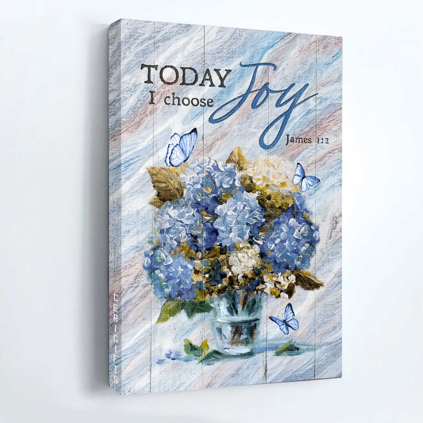 Jesus Portrait Canvas - Blue Hydrangea Painting, Blue Butterfly Portrait Canvas - Gift For Christian - Today I Choose Joy Portrait Canvas