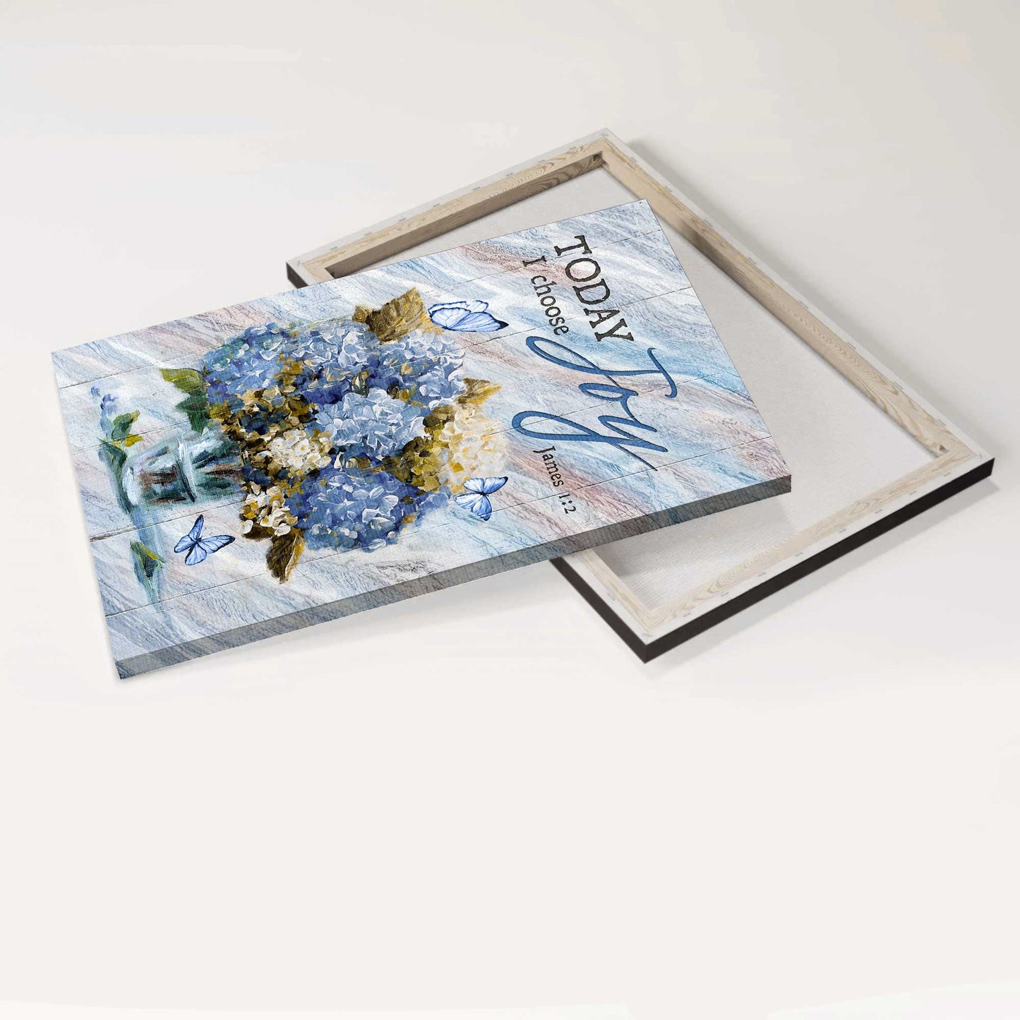 Jesus Portrait Canvas - Blue Hydrangea Painting, Blue Butterfly Portrait Canvas - Gift For Christian - Today I Choose Joy Portrait Canvas