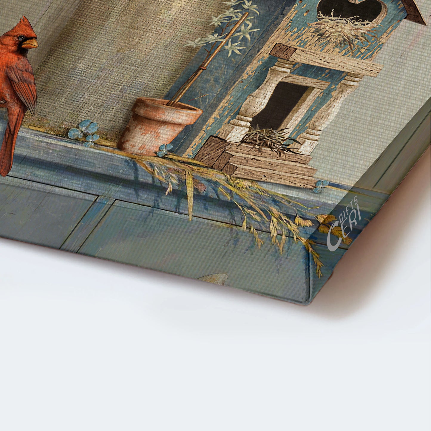 Jesus Portrait Canvas - Blue Hydrangea, Red Cardinals, Wooden Birdcage Portrait Canvas - Gift For Christian - Home Sweet Home Portrait Canvas