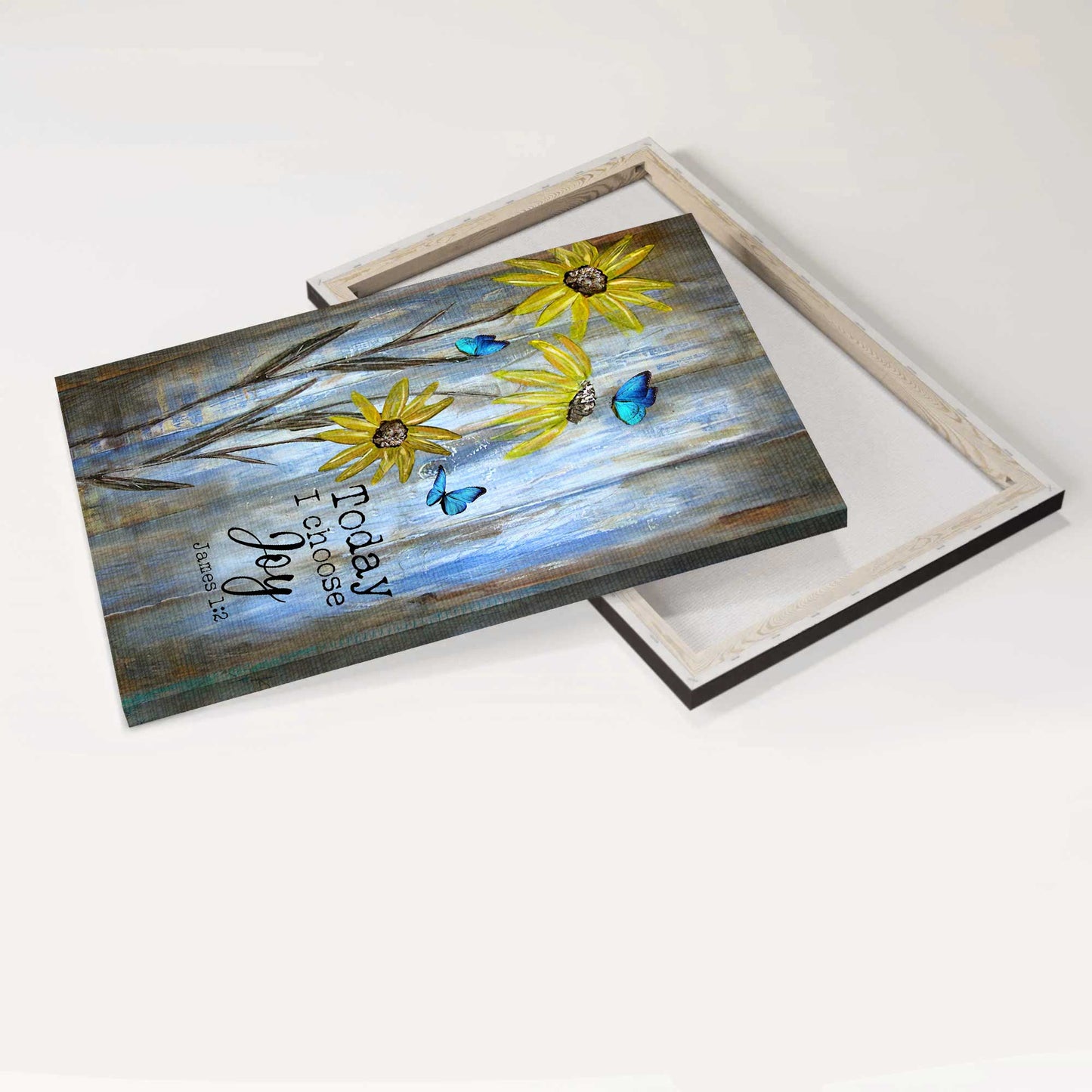 Jesus Portrait Canvas - Blue butterfly, Sunflower, Still Painting Portrait Canvas - Gift For Christian - Today I choose joy Portrait Canvas