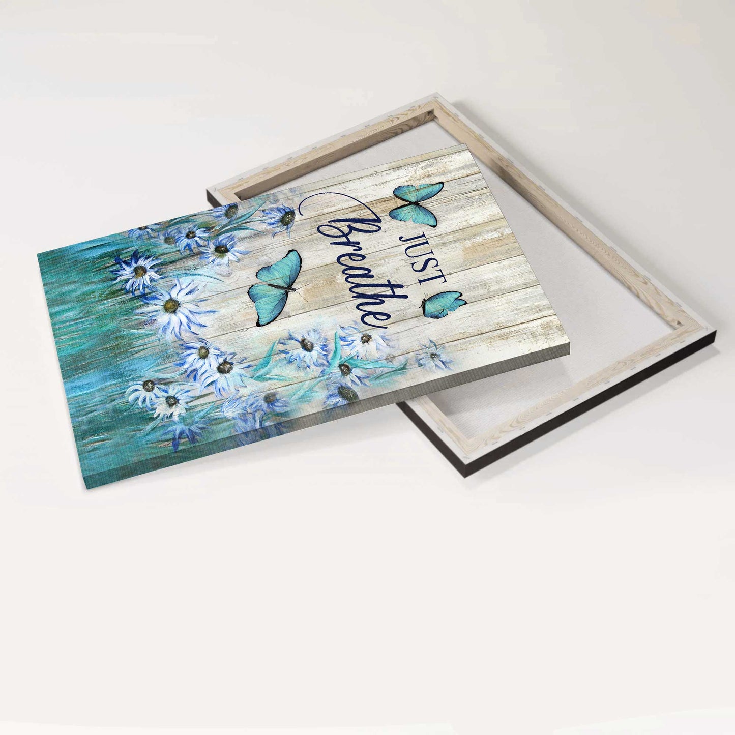 Jesus Portrait Canvas - Blue flower garden, Butterfly painting Portrait Canvas - Gift For Christian - Just breathe Portrait Canvas