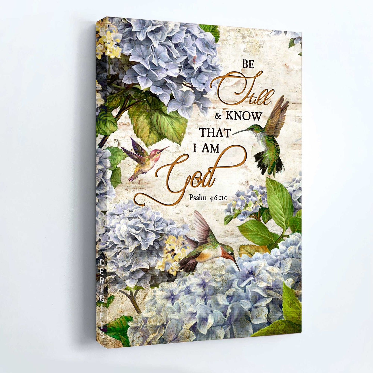 Jesus Portrait Canvas - Blue hydrangea, Hummingbird painting, Bible verse Portrait Canvas - Gift For Christian - Be still & know that I am God Portrait Canvas