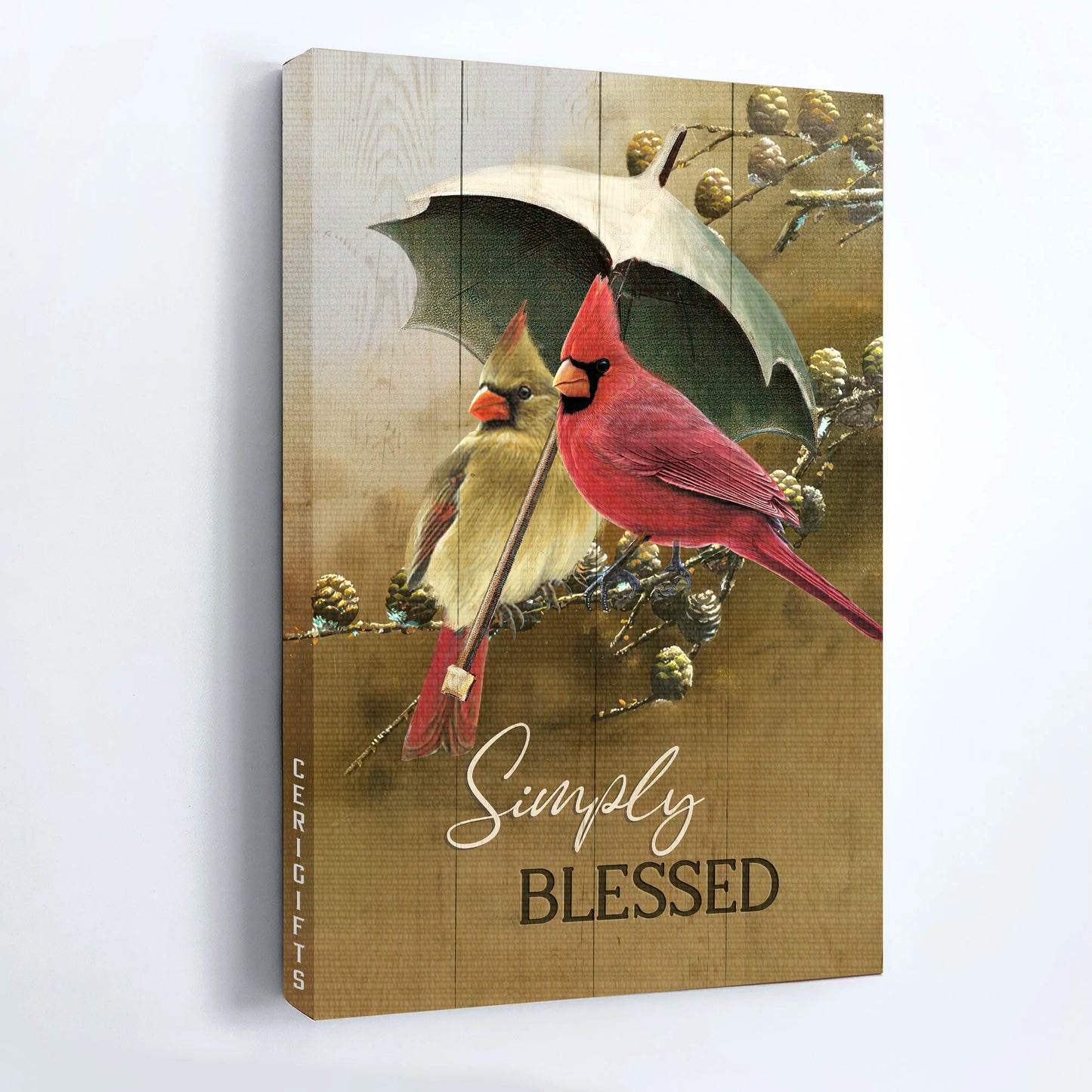 Jesus Portrait Canvas - Cardinal Drawing, Green Umbrella, Pinecone Painting Portrait Canvas - Gift For Christian - Simply Blessed Portrait Canvas