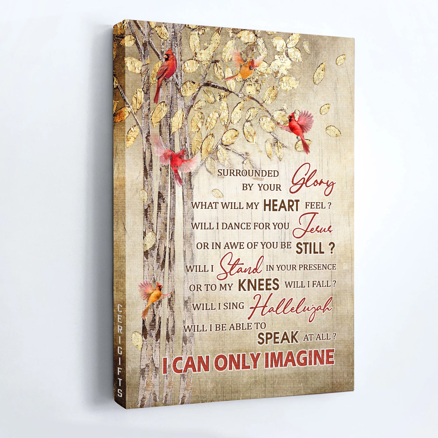 Jesus Portrait Canvas - Cardinal, Gold Poplar Tree Portrait Canvas - Gift For Christian - I Can Only Imagine Portrait Canvas