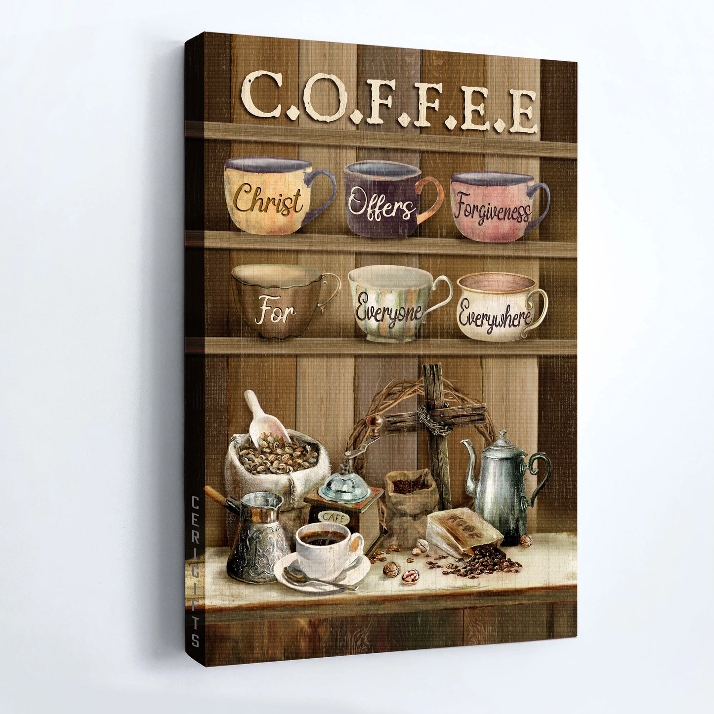 Jesus Portrait Canvas - Coffee Bar, Cup Of Coffee Portrait Canvas - Gift For Christian - Christ Offer Forgiveness For Everyone Everywhere Portrait Canvas