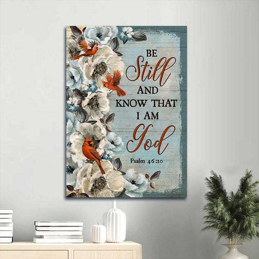Jesus Portrait Canvas - Flowers Drawing, White Jasmine, Pretty Cardinal Canvas - Gift For Christian - Be Still And Know That I Am God Canvas