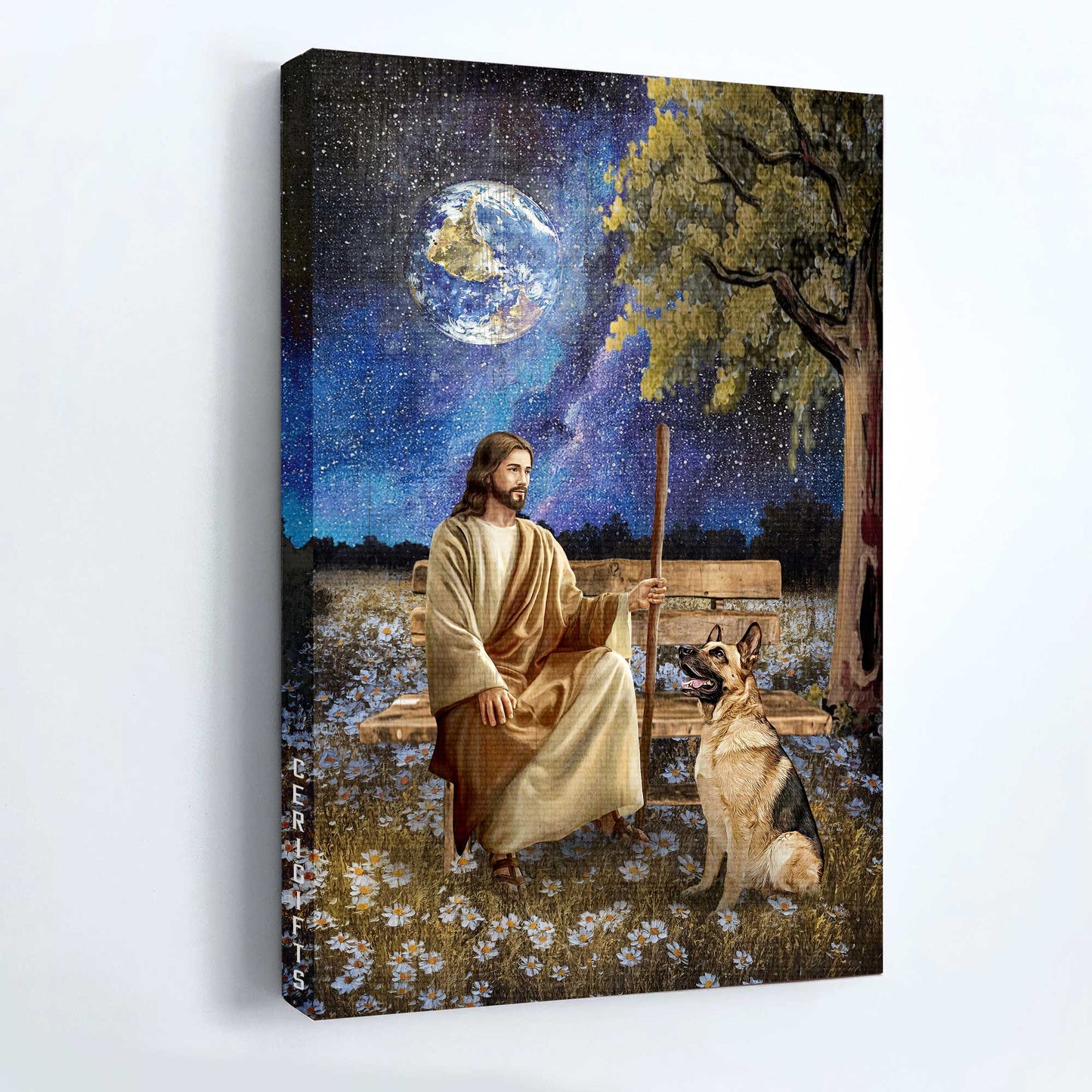 Jesus Portrait Canvas - Galaxy artwork, German Shepherd dog, Beautiful night, Daisy field Portrait Canvas - Gift For Christian Portrait Canva