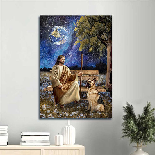 Jesus Portrait Canvas - Galaxy artwork, German Shepherd dog, Beautiful night, Daisy field Portrait Canvas - Gift For Christian Portrait Canva