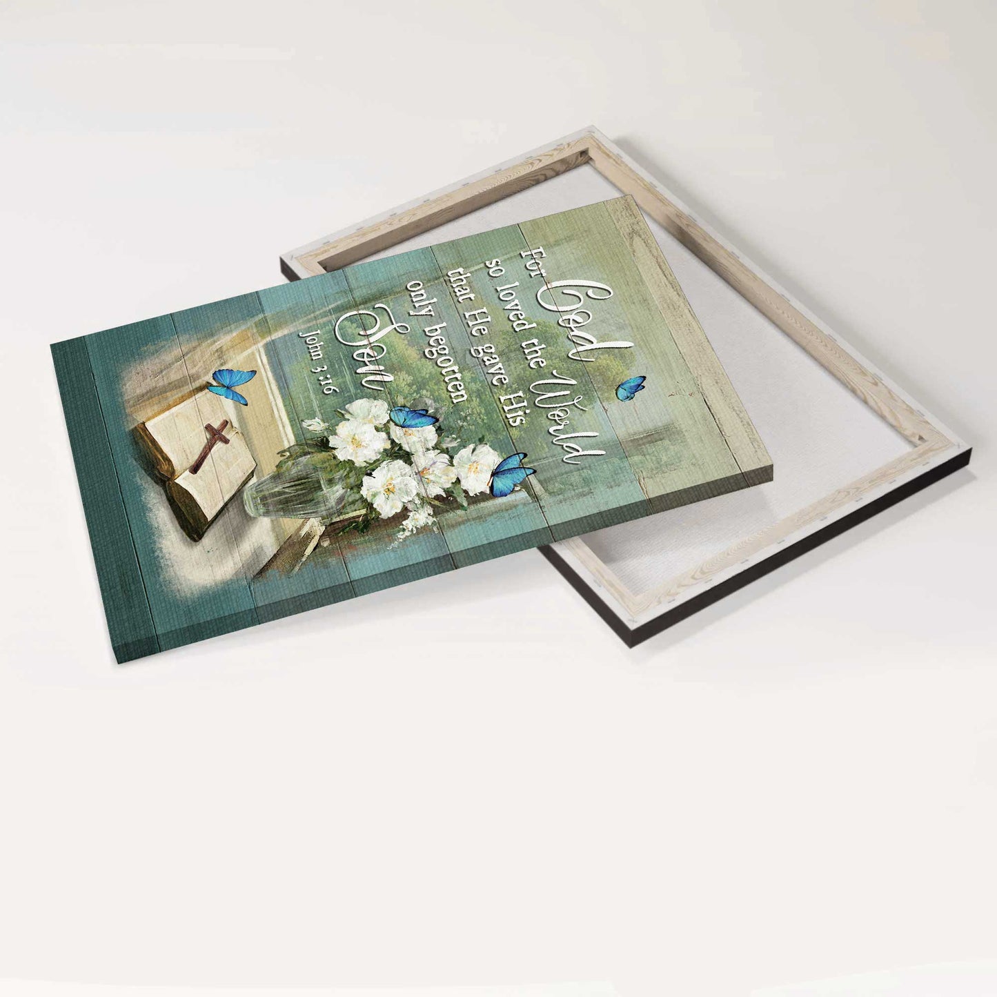 Jesus Portrait Canvas - Bible, Flower Vase, Butterfly, Cross Portrait Canvas - Gift For Christian - He gave His only begotten son