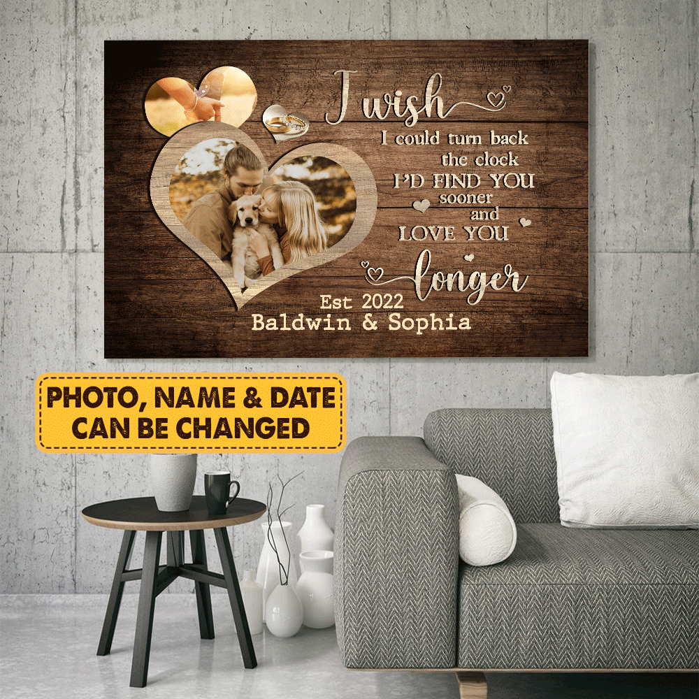 Couple Landscape Canvas - Personalized Couple Canvas - Custom Gift For Couple - Heart shape wooden background, I'd find you sooner and love you longer