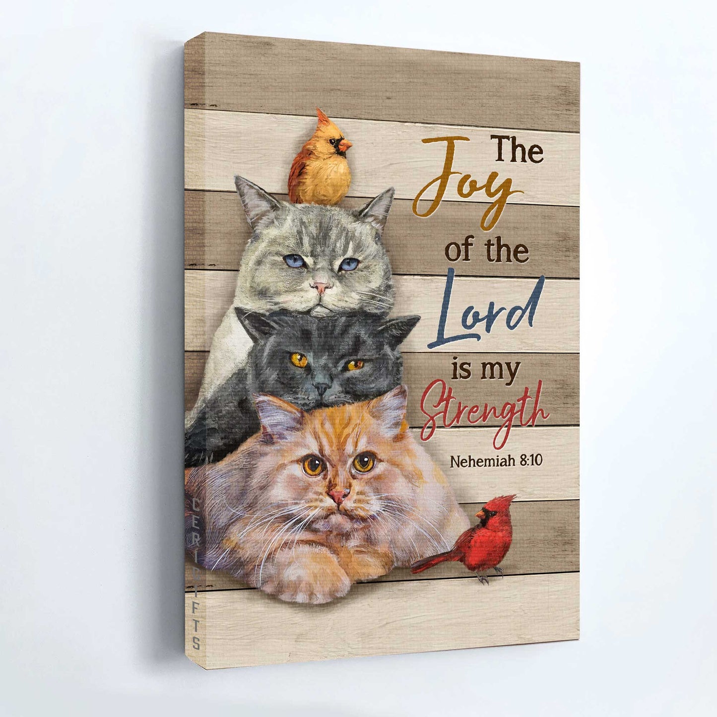 Jesus Portrait Canvas - Angry cat painting, Pretty cardinal Portrait Canvas - Gift For Christian - The joy of the Lord is my strength