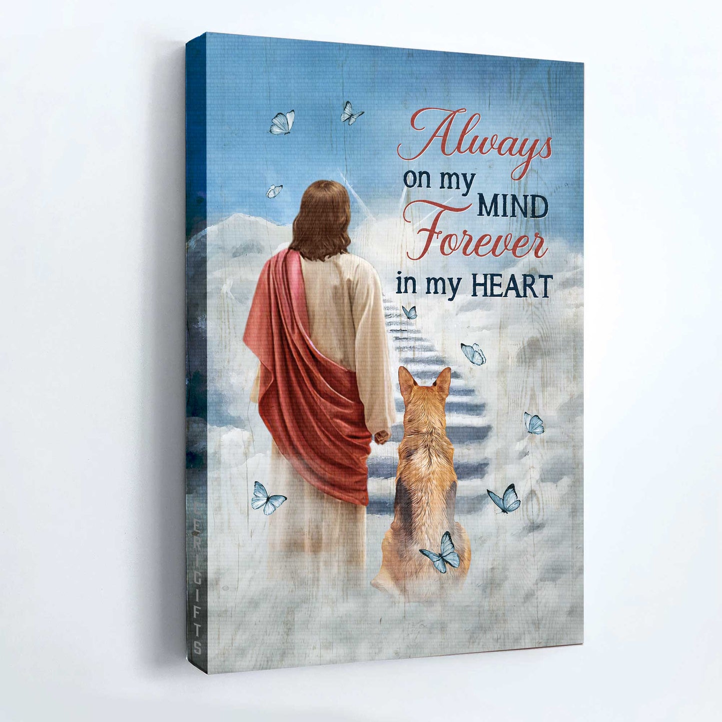 Jesus Portrait Canvas - Jesus drawing, King German Shepherd, Way to heaven Portrait Canvas - Gift For Christian - Always on my mind Portrait Canvas
