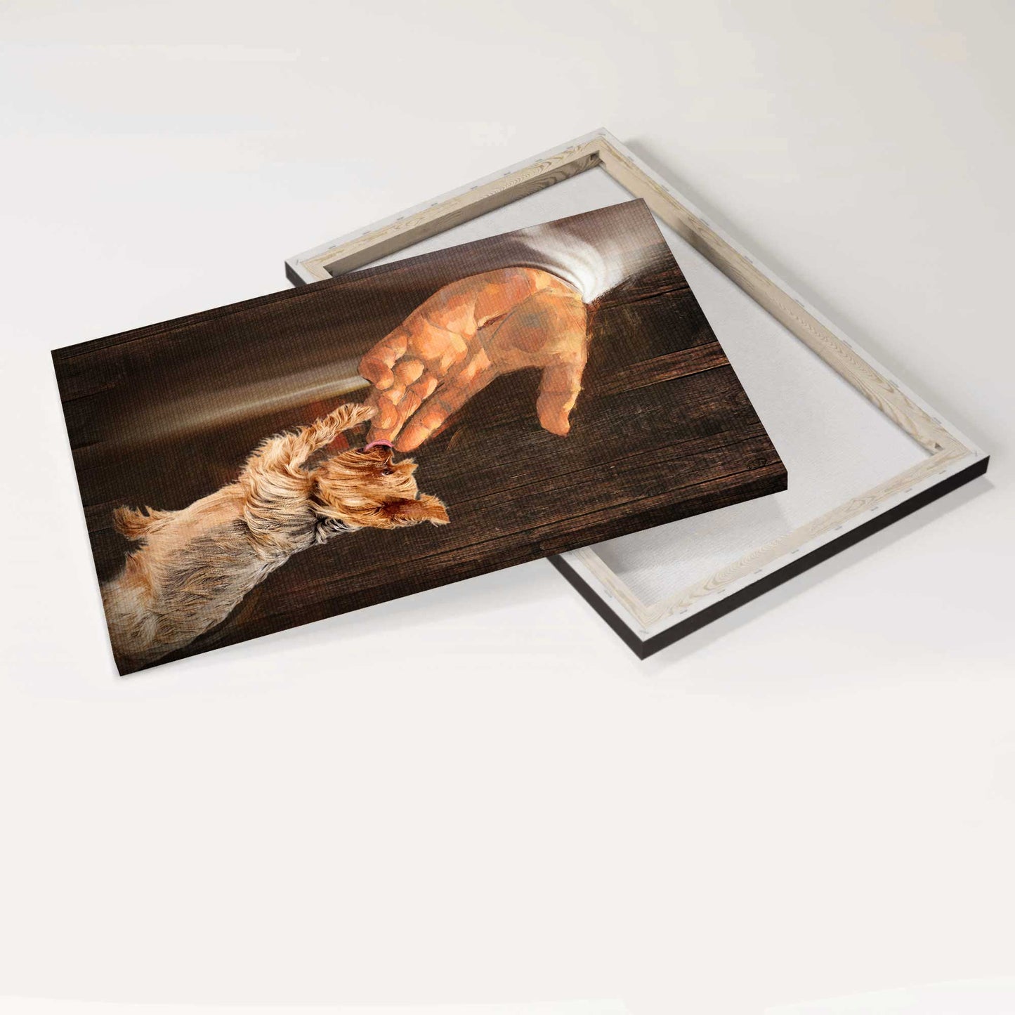 Jesus Portrait Canvas - Jesus hand, Yorkshire Terrier painting Portrait Canvas - Gift For Christian - In the hand of God Portrait Canvas