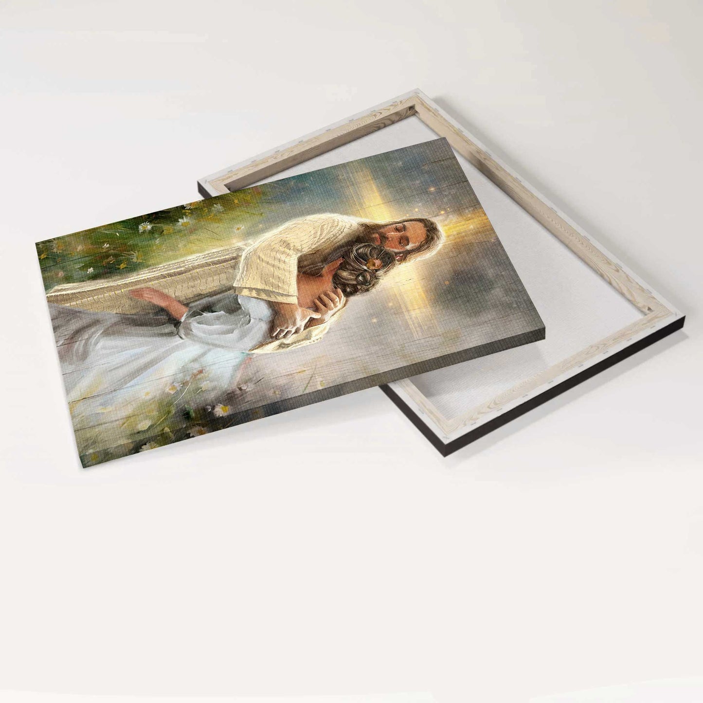 Jesus Portrait Canvas - Jesus hug, Daisy field, In the arms of God Portrait Canvas - Inspirational gift, Gift For Religious Christian
