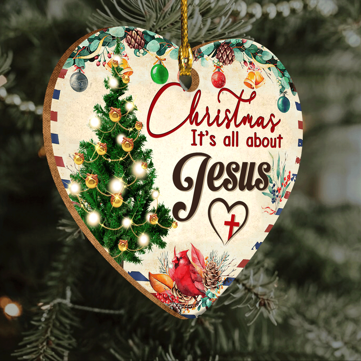 Jesus Heart Ceramic Ornament - Cardinal, Chrismas Tree, Cross Symbol, Christmas It's All About Jesus Ceramic Ornament Gifts For Religious Christian