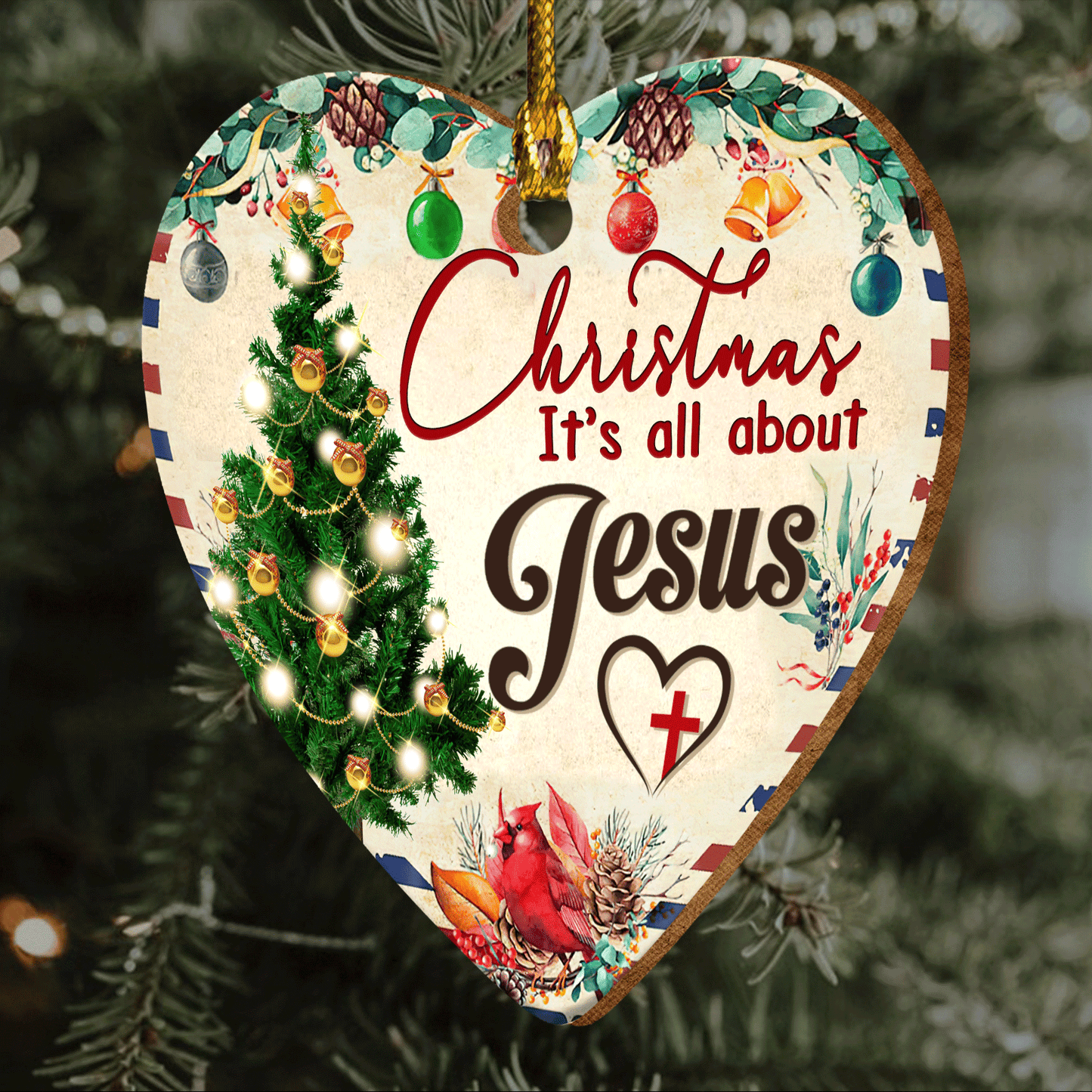 Jesus Heart Ceramic Ornament - Cardinal, Chrismas Tree, Cross Symbol, Christmas It's All About Jesus Ceramic Ornament Gifts For Religious Christian