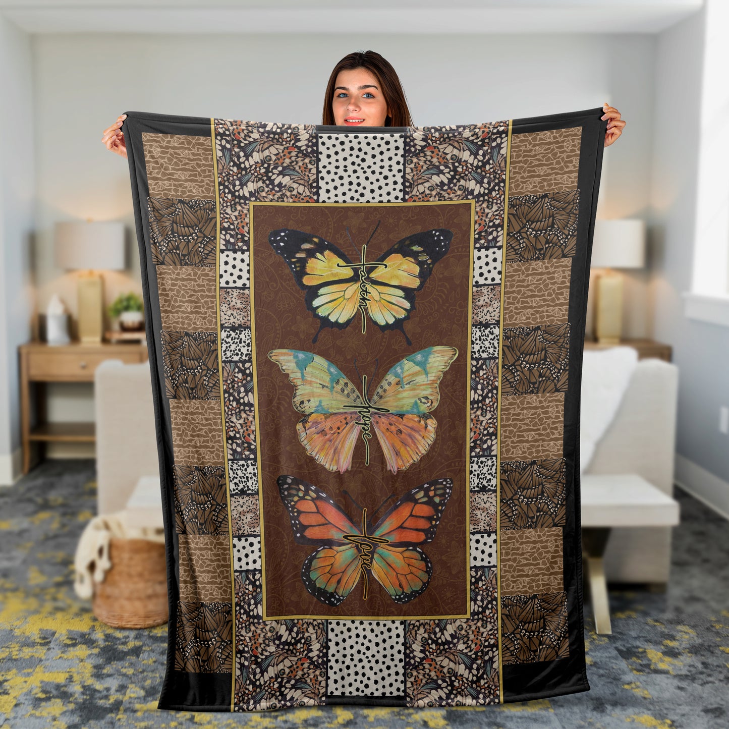 Christian Throw Blanket, Faith Blanket, Jesus Blanket, Inspirational Gift, Colorful Butterfly Blanket, Winter Blanket, Faith Hope Love