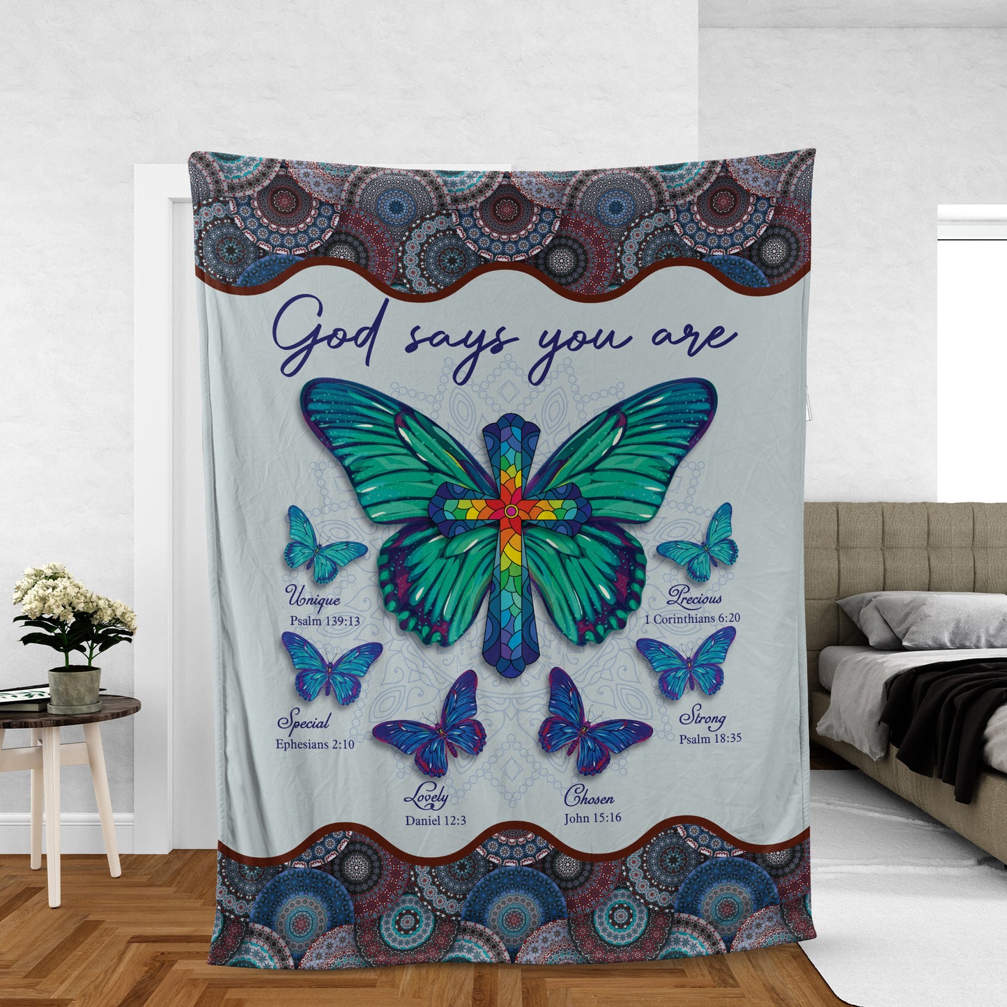 Christian Throw Blanket, Faith Blanket, Jesus Blanket, Inspirational Gift, Butterfly Cross Blanket - God Says You Are Unique Blanket